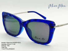 Cargar imagen en el visor de la galería, <div title='Genero CLIP-ON | Forma MUJER GATO | Color AZUL | | COMPLETOmmANCHOTOTAL | 142mmANCHODELENTE | 54mmALTURADELENTE | 17mmPUENTE | 145mmLONGITUDDEVARIL' > Missmoe-A003SP AZUL </div>