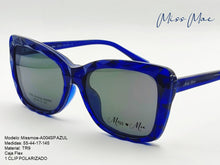 Cargar imagen en el visor de la galería, <div title='Genero CLIP-ON | Forma MUJER GATO | Color AZUL | | COMPLETOmmANCHOTOTAL | 142mmANCHODELENTE | 53mmALTURADELENTE | 17mmPUENTE | 145mmLONGITUDDEVARIL' > missmoe-A004SP AZUL </div>