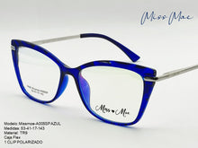 Cargar imagen en el visor de la galería, <div title='Genero CLIP-ON | Forma MUJER GATO | Color AZUL | | COMPLETOmmANCHOTOTAL | 138mmANCHODELENTE | 52mmALTURADELENTE | 17mmPUENTE | 143mmLONGITUDDEVARIL' > Missmoe-A005SP AZUL </div>