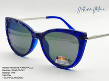 Cargar imagen en el visor de la galería, <div title='Genero CLIP-ON | Forma MUJER GATO | Color AZUL | | COMPLETOmmANCHOTOTAL | 140mmANCHODELENTE | 53mmALTURADELENTE | 16mmPUENTE | 143mmLONGITUDDEVARIL' > Missmoe-A006SP AZUL </div>