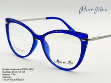Cargar imagen en el visor de la galería, <div title='Genero CLIP-ON | Forma MUJER GATO | Color AZUL | | COMPLETOmmANCHOTOTAL | 140mmANCHODELENTE | 53mmALTURADELENTE | 16mmPUENTE | 143mmLONGITUDDEVARIL' > Missmoe-A006SP AZUL </div>