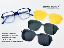 Cargar imagen en el visor de la galería, <div title='Genero UNISEX | Forma CUADRADO | Color AZUL | COMPLETO | 134mmANCHOTOTAL | 49mmANCHODELENTE | 43mmALTURADELENTE | 17mmPUENTE | 145MM LONGI' > F3023 C4 </div>