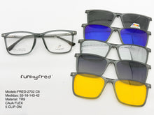 Cargar imagen en el visor de la galería, <div title='Genero CLIP-ON | Forma UNISEX RECTANGULAR | Color GRIS | | COMPLETOmmANCHOTOTAL | 145mmANCHODELENTE | 54mmALTURADELENTE | 41mmPUENTE | 18mmLONGITUD' > FRED-2702 C6 </div>