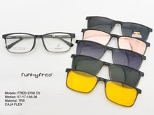 Cargar imagen en el visor de la galería, <div title='Genero CLIP-ON | Forma UNISEX RECTANGULAR | Color GRIS NEGRO | | COMPLETOmmANCHOTOTAL | 146mmANCHODELENTE | 56mmALTURADELENTE | 48mmPUENTE | 17mmLON' > FRED-2706 C5 </div>