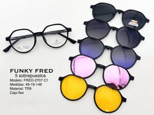 Cargar imagen en el visor de la galería, <div title='Genero CLIP-ON | Forma UNISEX REDONDO | Color NEGRO | | COMPLETOmmANCHOTOTAL | 132mmANCHODELENTE | 48mmALTURADELENTE | 44mmPUENTE | 19mmLONGITUDDEV' > FRED-2707 C1 </div>