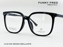 Cargar imagen en el visor de la galería, <div title='Genero CLIP-ON | Forma UNISEX CUADRADO | Color NEGRO | | COMPLETOmmANCHOTOTAL | 146mmANCHODELENTE | 56mmALTURADELENTE | 49mmPUENTE | 18mmLONGITUDDE' > FRED-2713 C1 </div>