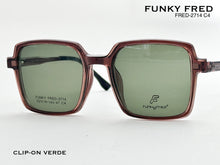 Cargar imagen en el visor de la galería, <div title='Genero CLIP-ON | Forma UNISEX CUADRADO | Color CAFE | | COMPLETOmmANCHOTOTAL | 140mmANCHODELENTE | 51mmALTURADELENTE | 43mmPUENTE | 19mmLONGITUDDEV' > FRED-2714 C4 </div>