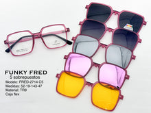 Cargar imagen en el visor de la galería, <div title='Genero CLIP-ON | Forma UNISEX CUADRADO | Color ROSA | | COMPLETOmmANCHOTOTAL | 140mmANCHODELENTE | 51mmALTURADELENTE | 46mmPUENTE | 19mmLONGITUDDEV' > FRED-2714 C5 </div>