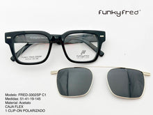 Cargar imagen en el visor de la galería, <div title='Genero UNISEX | Forma CUADRADO | Color NEGRO | COMPLETO | 144mmANCHOTOTAL | 50mmANCHODELENTE | 40mmALTURADELENTE | 19mmPUENTE | 145MMLONGITUDDEVARI' > FRED-3302SP C1 </div>