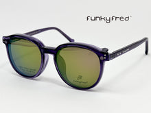 Cargar imagen en el visor de la galería, <div title='Genero UNISEX | Forma REDONDO | Color MORADO | COMPLETO | 135mmANCHOTOTAL | 50mmANCHODELENTE | 45mmALTURADELENTE | 20mmPUENTE | 145MM LONG' > FRED-3401SP C3 </div>