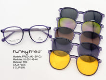 Cargar imagen en el visor de la galería, <div title='Genero UNISEX | Forma REDONDO | Color MORADO | COMPLETO | 135mmANCHOTOTAL | 50mmANCHODELENTE | 45mmALTURADELENTE | 20mmPUENTE | 145MM LONG' > FRED-3401SP C3 </div>