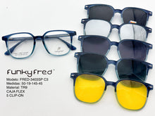 Cargar imagen en el visor de la galería, <div title='Genero UNISEX | Forma CUADRADO | Color AZUL | COMPLETO | 140mmANCHOTOTAL | 49mmANCHODELENTE | 45mmALTURADELENTE | 19mmPUENTE | 145MM LONGI' > FRED-3403SP C3 </div>