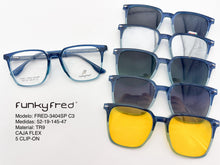 Cargar imagen en el visor de la galería, <div title='Genero UNISEX | Forma CUADRADO | Color AZUL | COMPLETO | 140mmANCHOTOTAL | 51mmANCHODELENTE | 45mmALTURADELENTE | 19mmPUENTE | 145MM LONGI' > FRED-3404SP C3 </div>