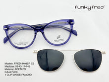 Cargar imagen en el visor de la galería, <div title='Genero MUJER | Forma GATO | Color MORADO | COMPLETO | 140mmANCHOTOTAL | 51mmANCHODELENTE | 42mmALTURADELENTE | 17mmPUENTE | 145MMLONGITUDDEVARILLA ' > FRED-3308SP C2 </div>