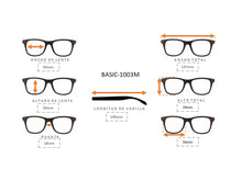 Cargar imagen en el visor de la galería, <div title='Genero UNISEX | Forma RECTANGULAR | Color GRIS | RANURADO | 137mmANCHOTOTAL | 18mmANCHODELENTE | 36mmALTURADELENTE | 18mmPUENTE | 145mmLONGITUDDEVA' > BASIC-1003M </div>