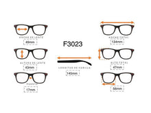 Cargar imagen en el visor de la galería, <div title='Genero UNISEX | Forma CUADRADO | Color AZUL | COMPLETO | 134mmANCHOTOTAL | 49mmANCHODELENTE | 43mmALTURADELENTE | 17mmPUENTE | 145MM LONGI' > F3023 C4 </div>