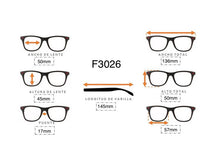 Cargar imagen en el visor de la galería, <div title='Genero UNISEX | Forma CUADRADO | Color NEGRO | COMPLETO | 136mmANCHOTOTAL | 50mmANCHODELENTE | 45mmALTURADELENTE | 17mmPUENTE | 145MM LONG' > F3026 C1 </div>