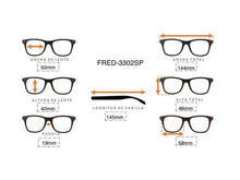 Cargar imagen en el visor de la galería, <div title='Genero UNISEX | Forma CUADRADO | Color NEGRO | COMPLETO | 144mmANCHOTOTAL | 50mmANCHODELENTE | 40mmALTURADELENTE | 19mmPUENTE | 145MMLONGITUDDEVARI' > FRED-3302SP C1 </div>