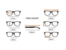 Cargar imagen en el visor de la galería, <div title='Genero UNISEX | Forma CUADRADO | Color NEGRO | COMPLETO | 145mmANCHOTOTAL | 51mmANCHODELENTE | 45mmALTURADELENTE | 22mmPUENTE | 145MM LONG' > FRED-3405SP C1 </div>