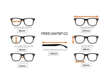 Cargar imagen en el visor de la galería, <div title='Genero UNISEX | Forma CUADRADO REDONDO | Color NEGRO | COMPLETO | 137mmANCHOTOTAL | 46mmANCHODELENTE | 42mmALTURADELENTE | 24mmPUENTE | 146' > FRED-3407SP C1 </div>