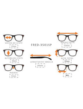 Cargar imagen en el visor de la galería, <div title='Genero MUJER | Forma GATO | Color NEGRO | COMPLETO | 153mmANCHOTOTAL | 57mmANCHODELENTE | 49mmALTURADELENTE | 21mmPUENTE | 145mmLONGITUDDEVARILLA |' > FRED-FF3501SP C1 </div>