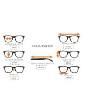 Cargar imagen en el visor de la galería, <div title='Genero MUJER | Forma GATO | Color VERDE | COMPLETO | 147mmANCHOTOTAL | 56mmANCHODELENTE | 45mmALTURADELENTE | 19mmPUENTE | 145mmLONGITUDDEVARILLA |' > FRED-FF3503SP C3 </div>