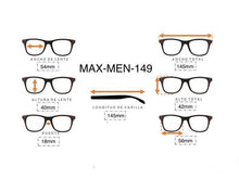 Cargar imagen en el visor de la galería, <div title='Genero UNISEX | Forma RECTANGULAR | Color NEGRO | COMPLETO | 145mmANCHOTOTAL | 54mmANCHODELENTE | 40mmALTURADELENTE | 18mmPUENTE | 145MMLONGITUDDEV' > MAX-MEN-149 C1 </div>