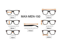 Cargar imagen en el visor de la galería, <div title='Genero UNISEX | Forma RECTANGULAR | Color NEGRO | COMPLETO | 145mmANCHOTOTAL | 53mmANCHODELENTE | 36mmALTURADELENTE | 18mmPUENTE | 145MMLONGITUDDEV' > MAX-MEN-150 C1 </div>