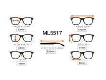 Cargar imagen en el visor de la galería, <div title='MUJER | RECTANGULAR | | ACETATO | NEGRO | | Tipo Lente COMPLETO' > ML5517 C1 </div>