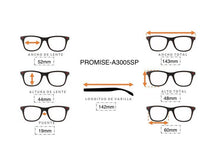 Cargar imagen en el visor de la galería, <div title='Genero MUJER | Forma CUADRADO | Color AZUL | COMPLETO | 143mmANCHOTOTAL | 52mmANCHODELENTE | 44mmALTURADELENTE | 19mmPUENTE | 142mmLONGITUDDEVARILL' > PROMISE-A3005SP A </div>