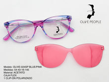 Cargar imagen en el visor de la galería, <div title='Genero MUJER | Forma GATO | Color AZUL ROSA | COMPLETO | 137mmANCHOTOTAL | 51mmANCHODELENTE | 41mmALTURADELENTE | 16mmPUENTE | 145MM LONGIT' > OLIVE-024SP BLUE-PINK </div>