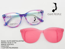 Cargar imagen en el visor de la galería, <div title='Genero MUJER | Forma GATO | Color AZUL ROSA | COMPLETO | 138mmANCHOTOTAL | 50mmANCHODELENTE | 44mmALTURADELENTE | 17mmPUENTE | 140MM LONGIT' > OLIVE-026SP BLUE-PINK </div>