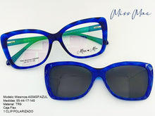 Cargar imagen en el visor de la galería, <div title='Genero CLIP-ON | Forma MUJER GATO | Color AZUL | | COMPLETOmmANCHOTOTAL | 142mmANCHODELENTE | 53mmALTURADELENTE | 17mmPUENTE | 145mmLONGITUDDEVARIL' > missmoe-A004SP AZUL </div>