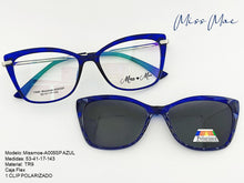 Cargar imagen en el visor de la galería, <div title='Genero CLIP-ON | Forma MUJER GATO | Color AZUL | | COMPLETOmmANCHOTOTAL | 138mmANCHODELENTE | 52mmALTURADELENTE | 17mmPUENTE | 143mmLONGITUDDEVARIL' > Missmoe-A005SP AZUL </div>