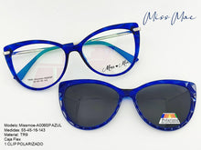 Cargar imagen en el visor de la galería, <div title='Genero CLIP-ON | Forma MUJER GATO | Color AZUL | | COMPLETOmmANCHOTOTAL | 140mmANCHODELENTE | 53mmALTURADELENTE | 16mmPUENTE | 143mmLONGITUDDEVARIL' > Missmoe-A006SP AZUL </div>