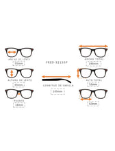 Cargar imagen en el visor de la galería, <div  title='Genero UNISEX | Forma CUADRADO  | Color NEGRO   | COMPLETO | 146mmANCHOTOTAL | 55mmANCHODELENTE | 45mmALTURADELENTE | 18mmPUENTE | 145MMLONGITUDDEVARI' > FRED-3215SP C1 </div>
